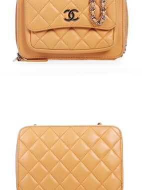 CHANEL Quilted Crossbody Bag in Tan Camel Leather